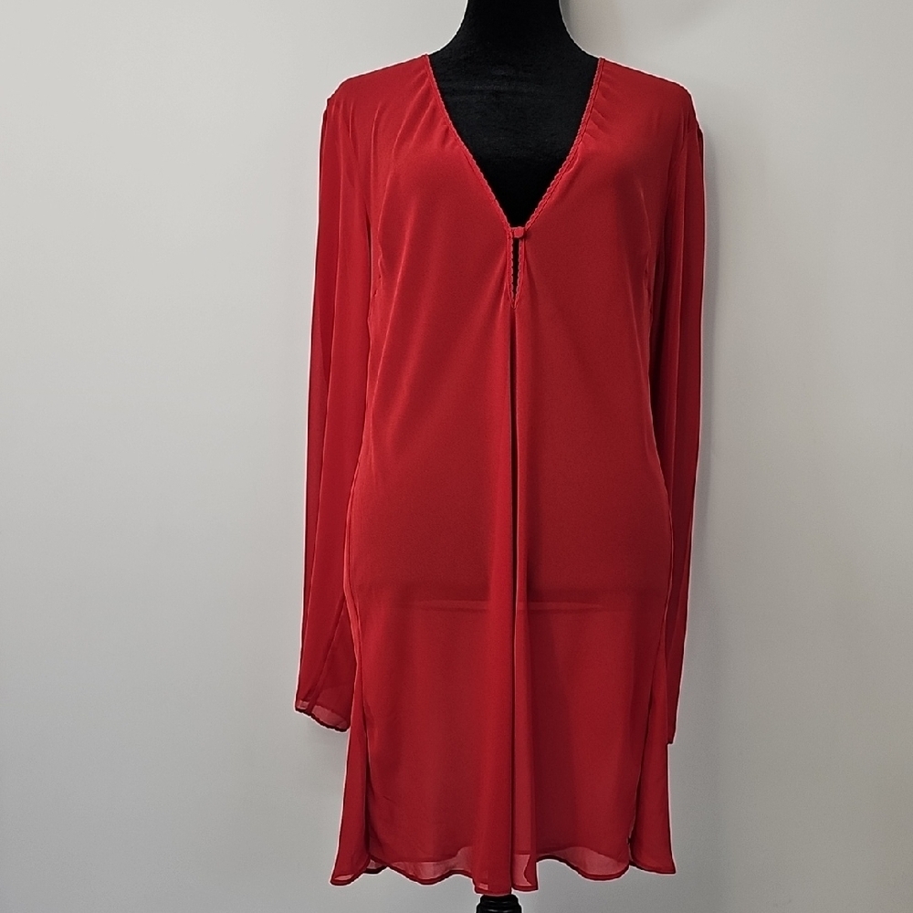 Victoria's‎ Secret Sheer Red Vneck Long Sleeved Mini Sleeping Gown